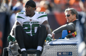Jets RB Breece Hall leaves on a cart in Week 7