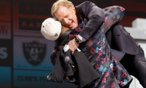 Tyree Wilson picks up Roger Goodell after being drafted #7 to the Las Vegas Raiders.