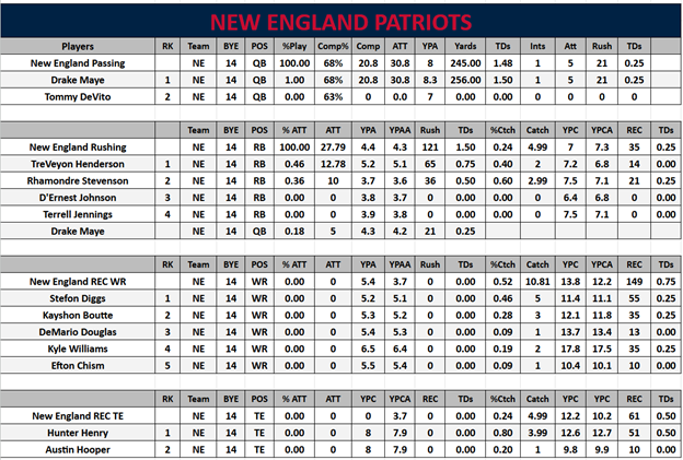 Week 19 Patriots Projections